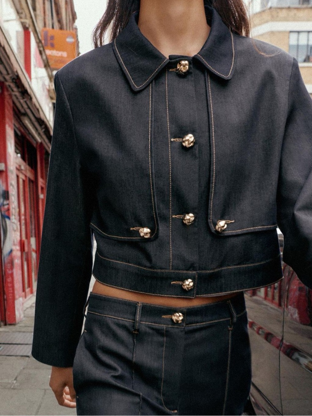 Zara contrast stitching short jacket